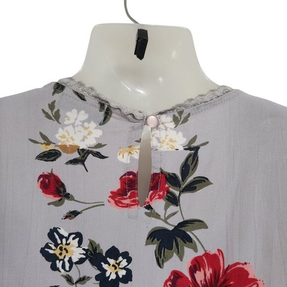 Angie Floral Crochet Trim Midi Faux Wrap Dress Cap Sleeve Multicolor Size Small - Picture 6 of 8